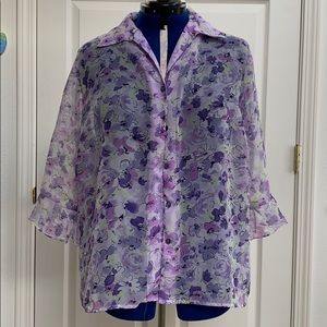 Notations Sheer Button Down Blouse